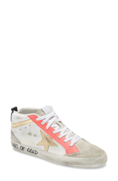 Shop Golden Goose Mid Star Sneaker In White/ Gold/ Fuchsia/ Black