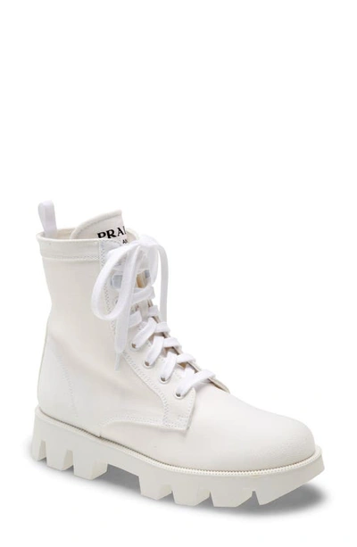 Shop Prada Rocksand Combat Boot In White