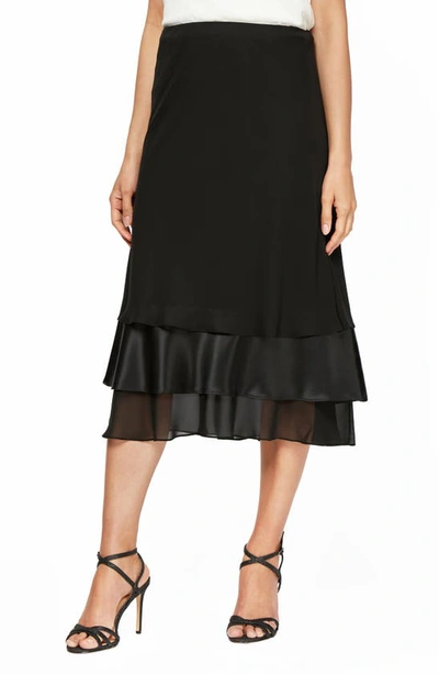 Shop Alex Evenings Tiered Chiffon & Satin Midi Skirt In Black