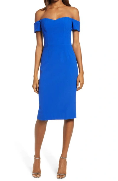 Shop Dress The Population Bailey Off The Shoulder Body-con Dress In Electric Blue