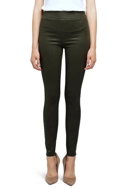Shop L Agence Rochelle Coated High Waist Pull-on Skinny Jeans In Army Green Coated