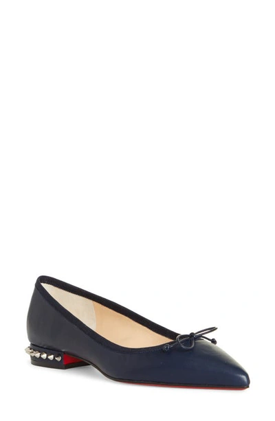 Shop Christian Louboutin Hall Studded Pointed Toe Bow Flat In Version Nocturne