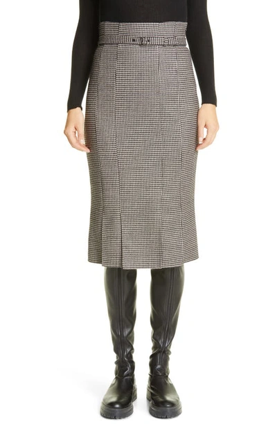 Shop Akris Houndstooth Belted Double Face Wool Midi Pencil Skirt In Black