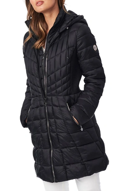 Shop Bernardo Packable Hooded Primaloft Fill Coat With Contrast Inset Bib In Black