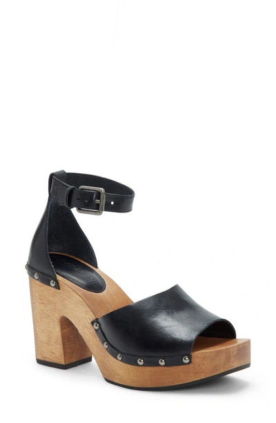 Shop Lucky Brand Nelora Ankle Strap Platform Sandal In Black Leather