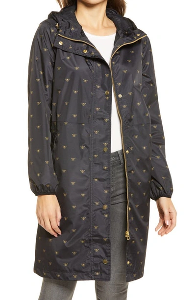 Shop Joules Weybridge Polka Dot Packable Waterproof Raincoat In Black Gold Bee