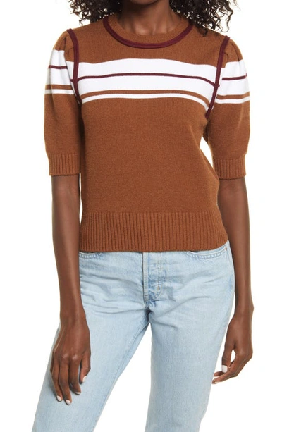 Shop English Factory Stripe Puff Sleeve Sweater In Brown