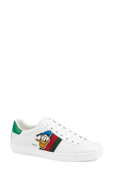 Shop Gucci X Disney Ace Donald Duck Low Top Sneaker In White/ Green/ Red