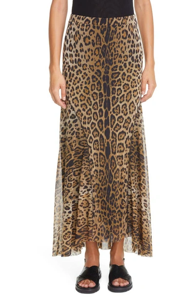 Shop Fuzzi Leopard Print Mesh Maxi Skirt In Cammello