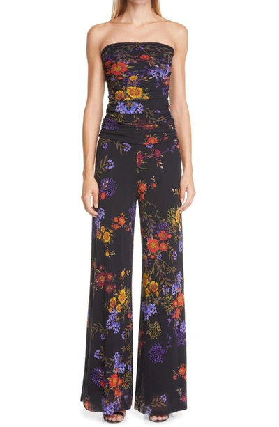 Shop Fuzzi Botanical Print Strapless Jumpsuit In Nero