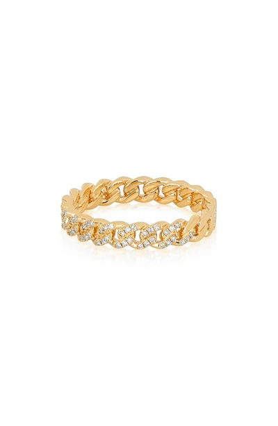 Shop Ef Collection Diamond Mini Curb Chain Ring In Yellow Gold
