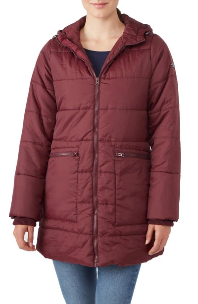 Shop Modern Eternity 3-in-1 Hybrid Quilted Waterproof Maternity Puffer Coat In Burgundy