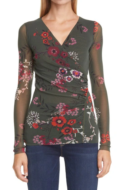 Shop Fuzzi Floral Ruched Long Sleeve Top In Flece