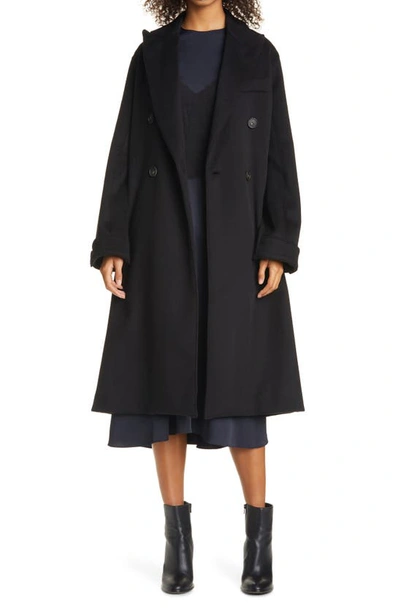 Vince Peak Lapel Overcoat In Black ModeSens