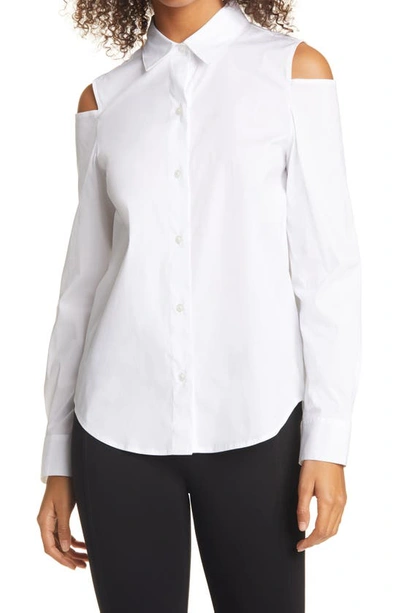 Shop Donna Karan Cold Shoulder Button-up Shirt In White