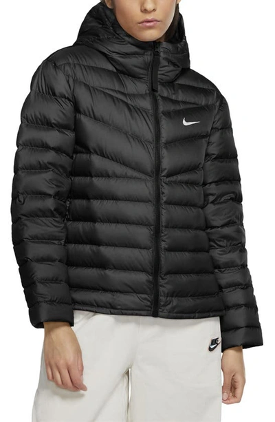 Shop Nike Water Repellent Windrunner Down Jacket In Black/ Black/ White