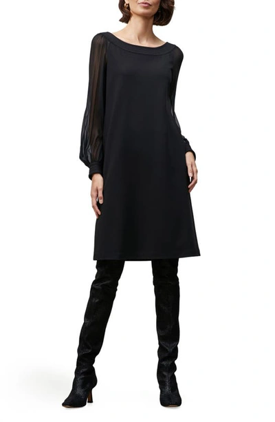 Shop Lafayette 148 Linden Sheer Long Sleeve Punto Milano Shift Dress In Black