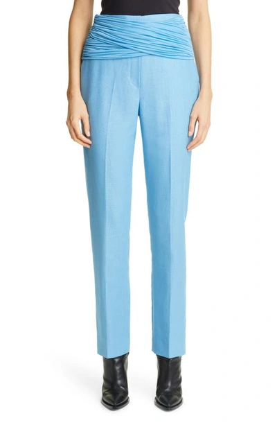 Shop Burberry Jersey Sash Wool & Ramie Trousers In Blue Topaz