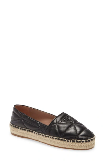 Prada Quilted Leather Logo Flat Espadrilles In Black | ModeSens