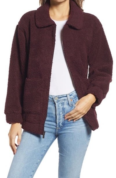 Shop Marc New York Faux Shearling Oversize Jacket In Burgundy