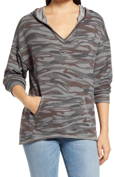 Shop Loveappella Camo V-neck Hoodie In Gray