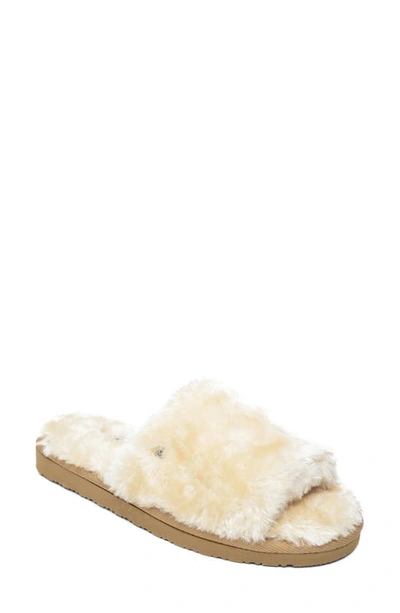 Shop Minnetonka Faux Fur Slide Slipper In Cream