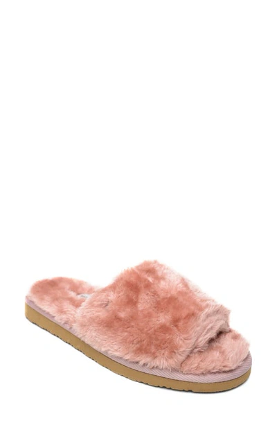 Shop Minnetonka Faux Fur Slide Slipper In Blush