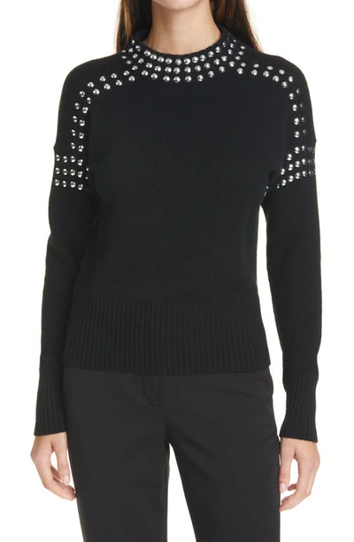 Shop Autumn Cashmere Stud Detail Mock Neck Cashmere Sweater In Black