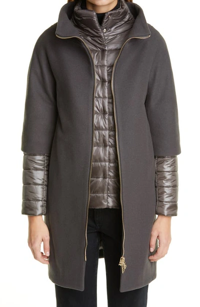 Shop Herno Wool Blend Cocoon Coat With Removable Sleeves & Bib In Charcoal