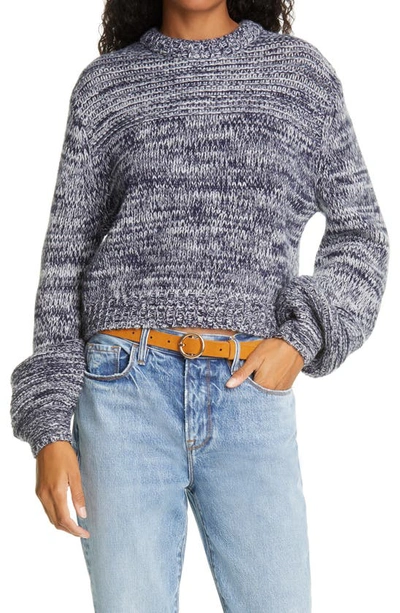 Shop Frame Reverse Stitch Wool Blend Crewneck Sweater In Navy Multi