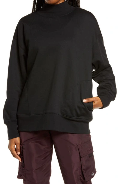 Shop Alo Yoga Refresh Mock Neck Sweatshirt In Black