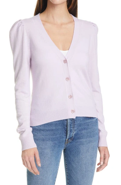 Shop Autumn Cashmere V-neck Puff Sleeve Cashmere Cardigan In Aster