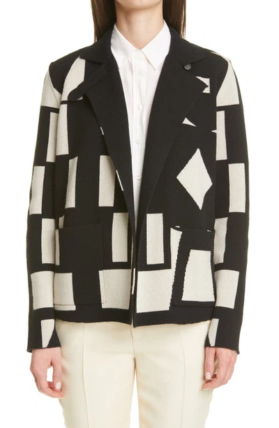 Shop Akris Cubiste Print Leather Trim Cashmere Jacket In Black
