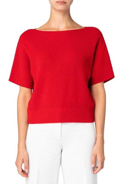 Shop Akris Punto Wool & Cashmere Short Sleeve Sweater In Red