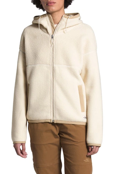 Shop The North Face Fleece Full Zip Hoodie In Bleached Sand/ Hawthorne Khaki