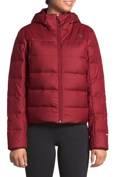 The North Face Valle Hooded 550 Fill Power Down Coat In Pomegranate