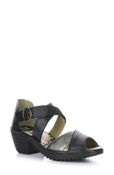 Shop Fly London Waid Sandal In Black/ Bronze Mousse/ Idra