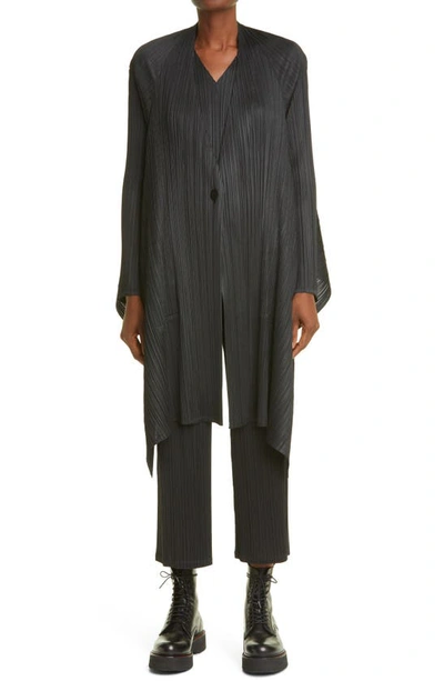 Shop Issey Miyake Echo Asymmetrical Pleated Cardigan In Black