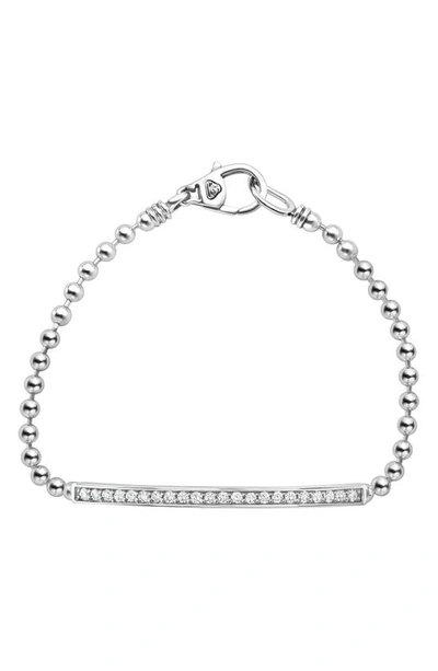 Lagos Sterling Silver Caviar Spark Diamond Bar Chain Bracelet In Silver