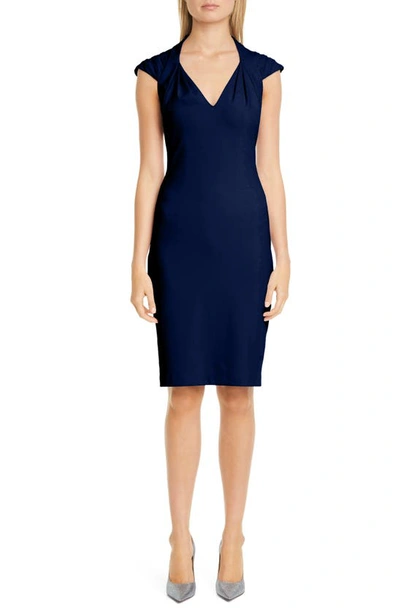 Shop Badgley Mischka Odessa Pleat Cocktail Dress In Navy