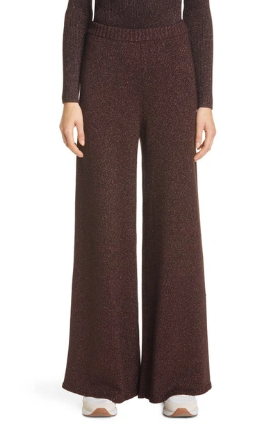 Shop Staud Daisy Shimmer Knit Wide Leg Pants In Brown