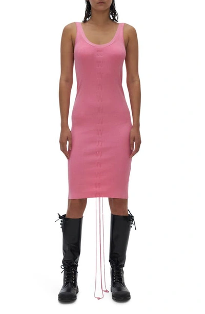 Shop Helmut Lang Lacing Tank Dress In Disco Pink