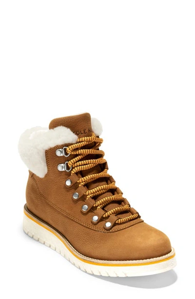 Shop Cole Haan Grandexpløre Genuine Shearling Trim Waterproof Hiker Boot In Brown Sugar Nubuck