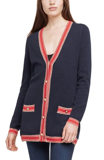Shop L Agence Ariel Stripe Wool & Cashmere Cardigan In Medieval Blue