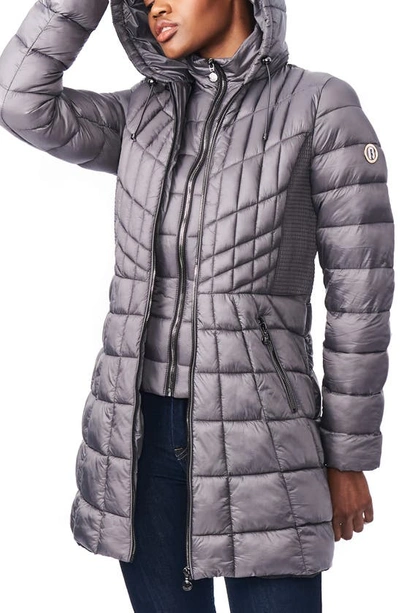 Shop Bernardo Packable Hooded Primaloft Fill Coat With Contrast Inset Bib In Charcoal