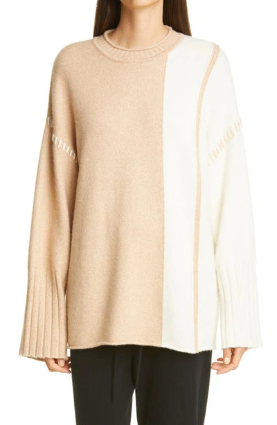 Shop St John Stripe Wide Sleeve Cashmere & Silk Sweater In Cream