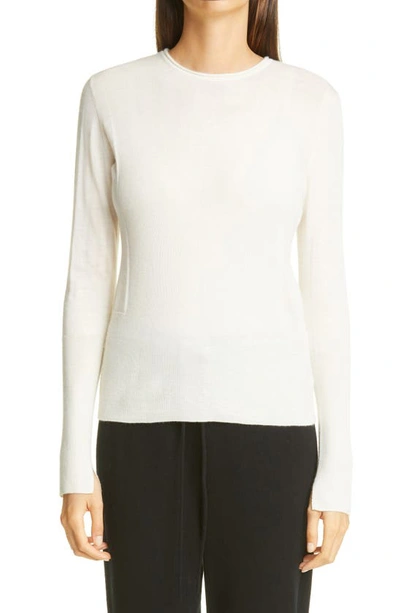 Shop St John Fitted Cashmere Crewneck Sweater In Ivory