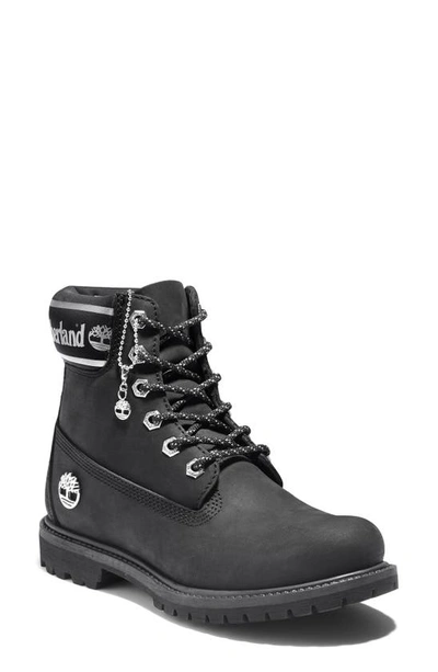 Shop Timberland Premium Waterproof Lug Sole Boot In Black/ White Leather