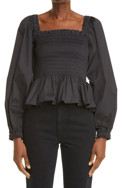 Shop Molly Goddard Margery Shirred Long Sleeve Top In Black