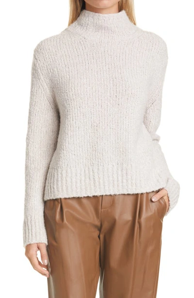 Shop Vince Textured Wool Blend Funnel Neck Sweater In Pearl Oat
